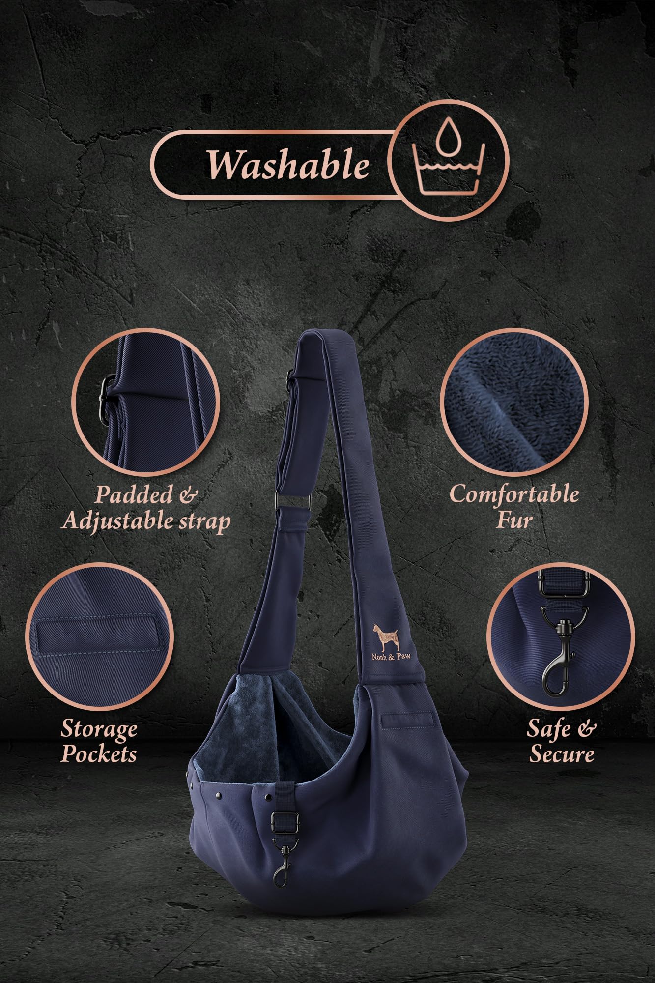 Noah & Paw dog sling magnetic pocket stores essentials for walks