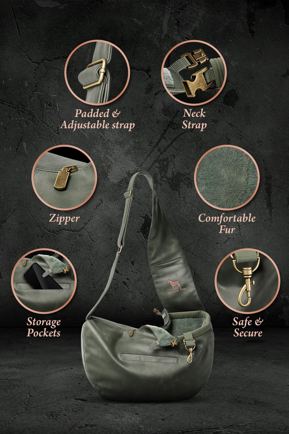 Noah & Paw magnetic pockets hold phone, treats, and keys