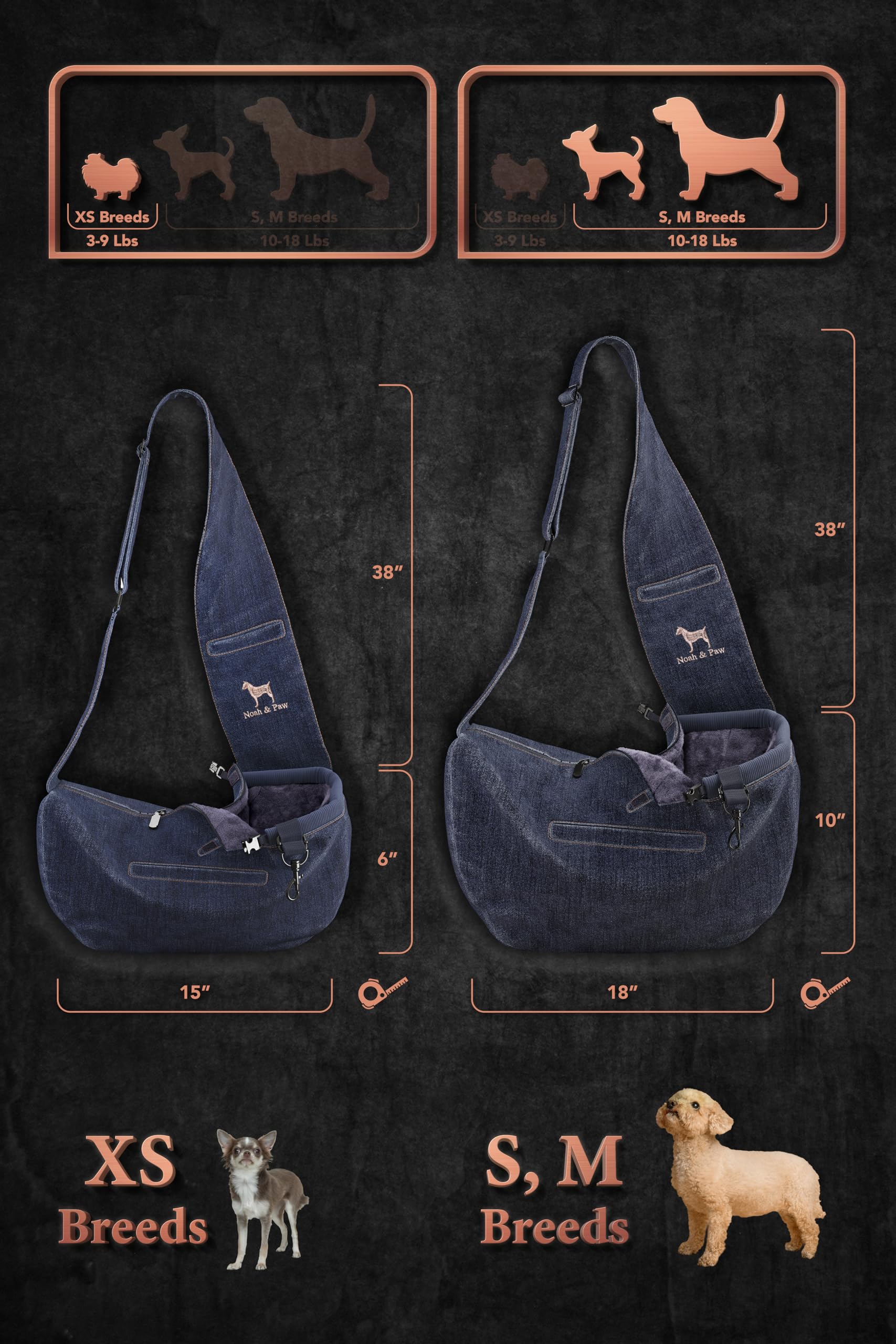 NOAH & PAW dog sling fits small dogs and cats up to 18 lb.