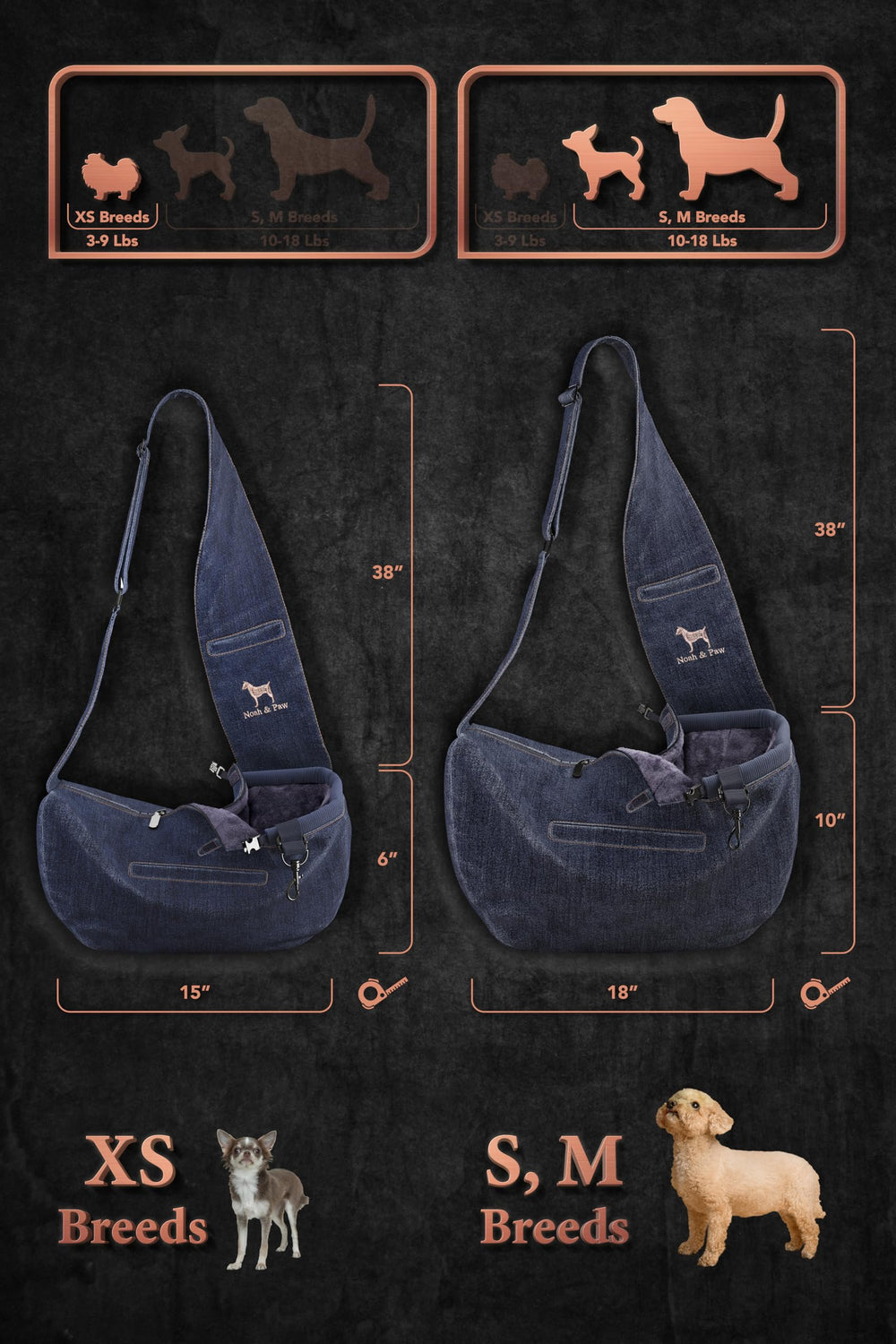 NOAH & PAW dog sling fits small dogs and cats up to 18 lb.