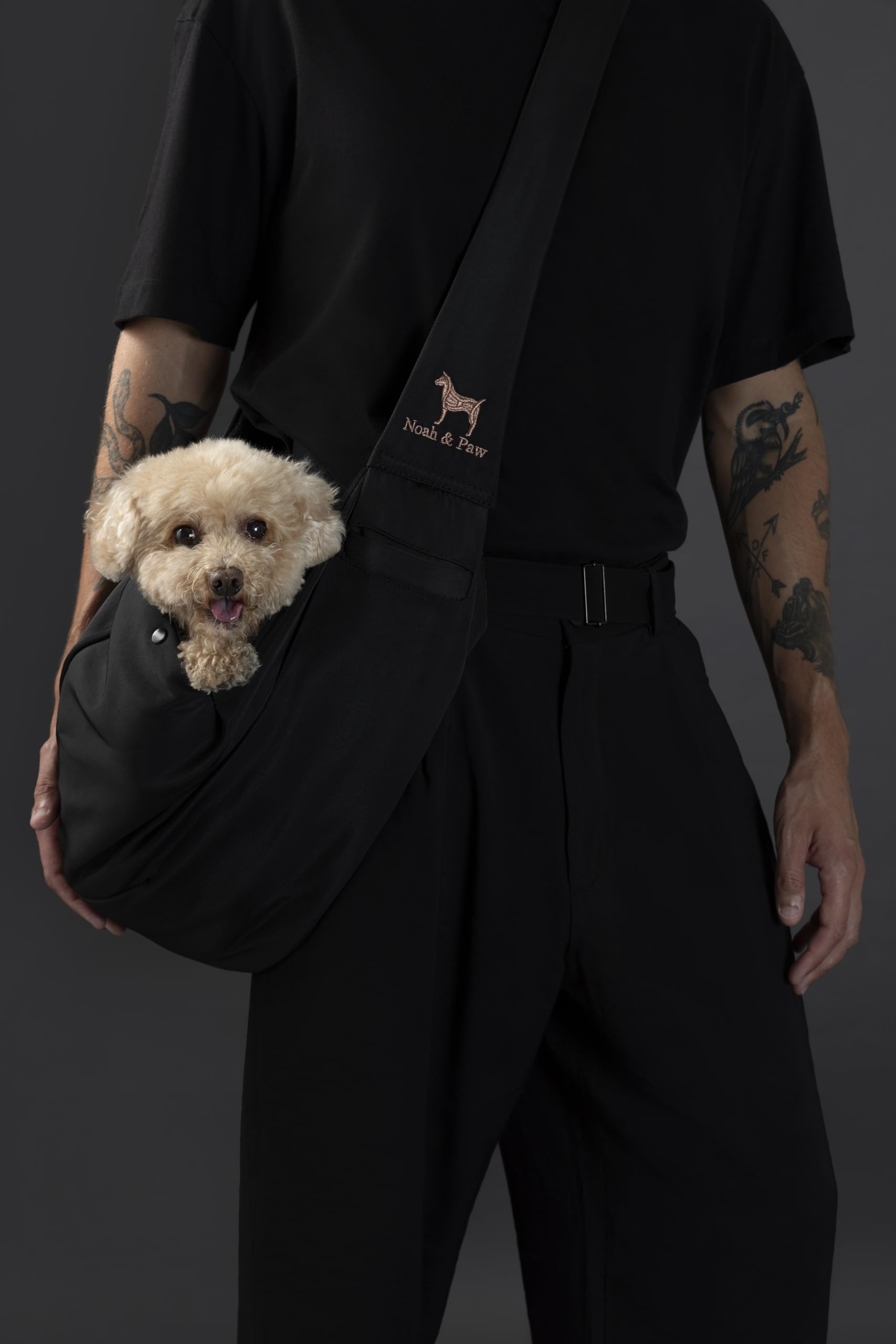 Noah & Paw sling with two-layer safety keeps your pet secure during outings.