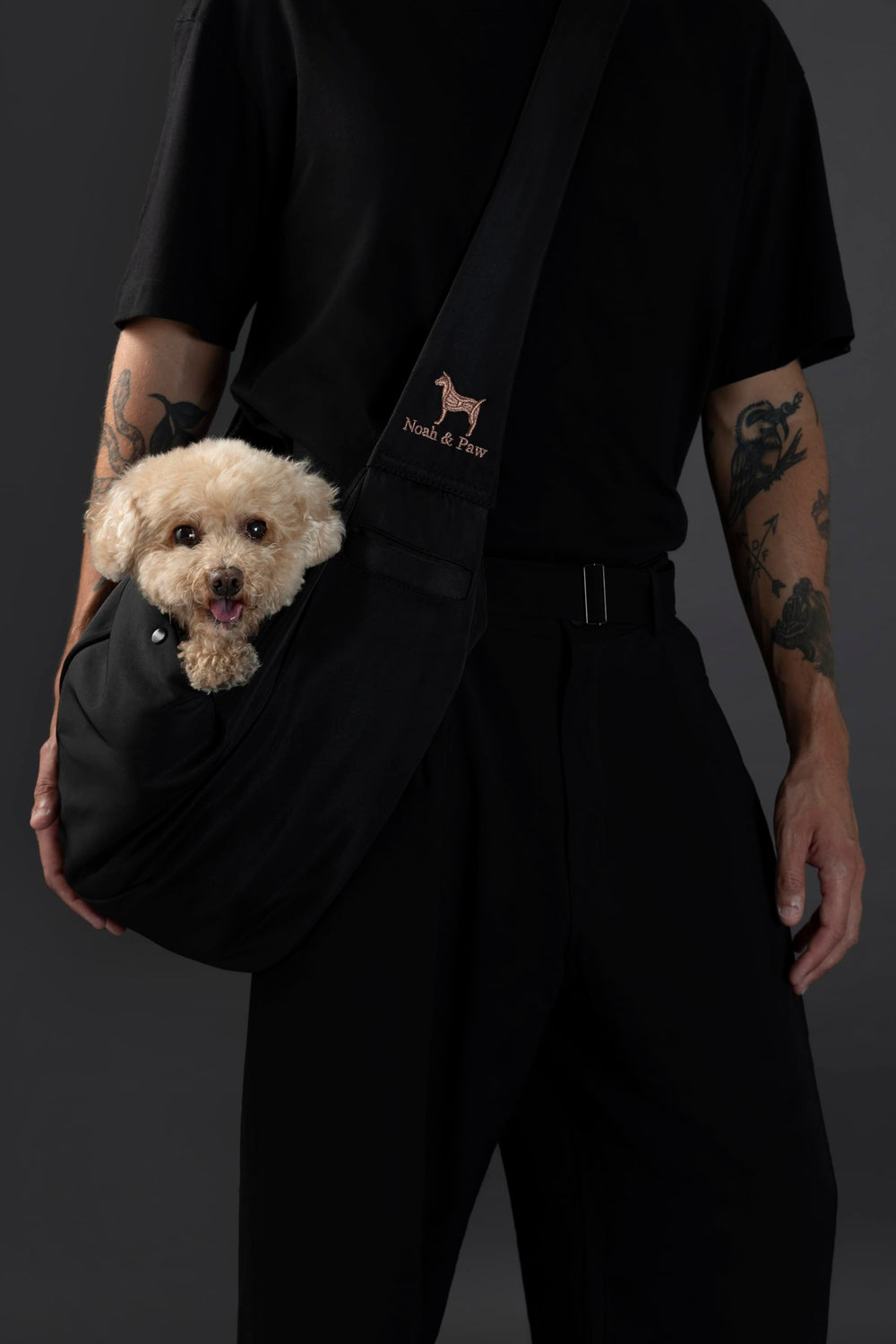 Noah & Paw sling with two-layer safety keeps your pet secure during outings.