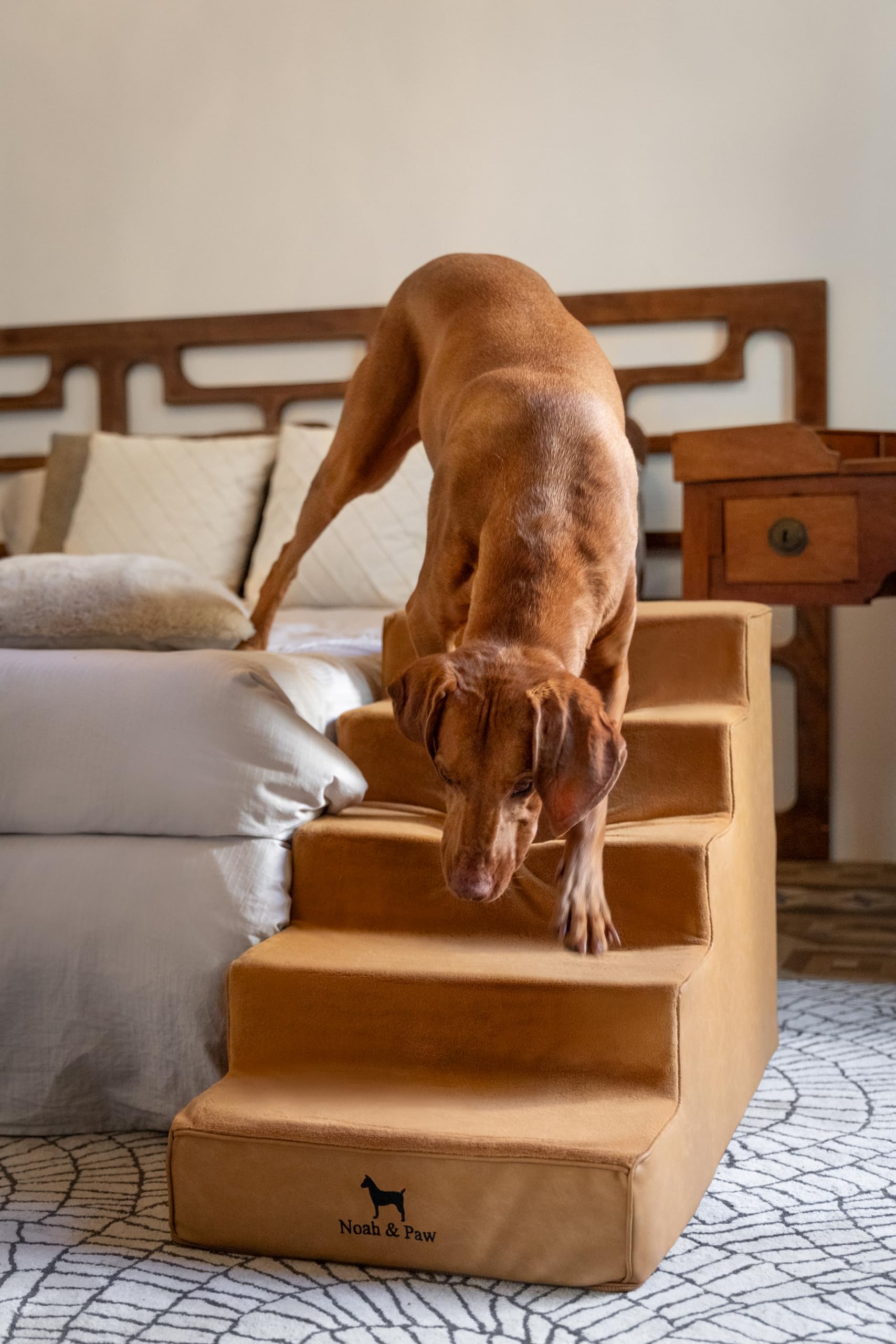 NOAH & PAW dog stairs side view highlights extra-wide 20-inch width for large breeds.