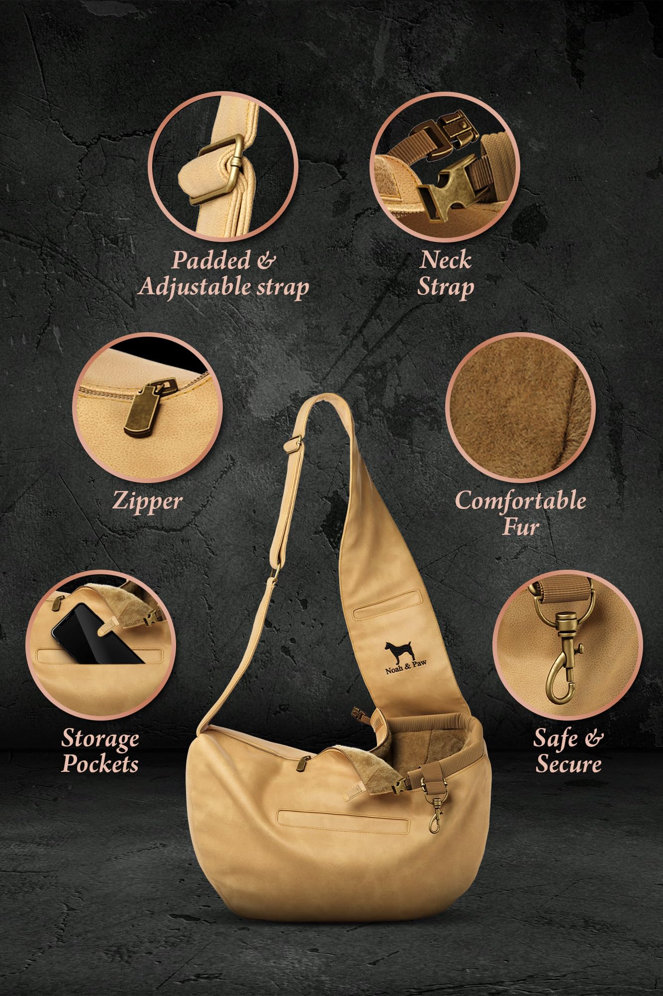 NOAH & PAW inner magnetic pockets hold essentials securely on trips.