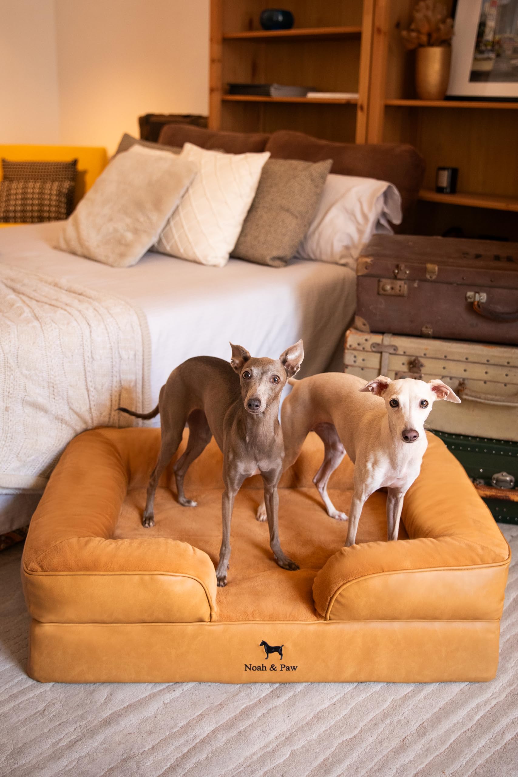 NOAH & PAW large dog bed faux leather texture emphasizes durable wipe-clean surface