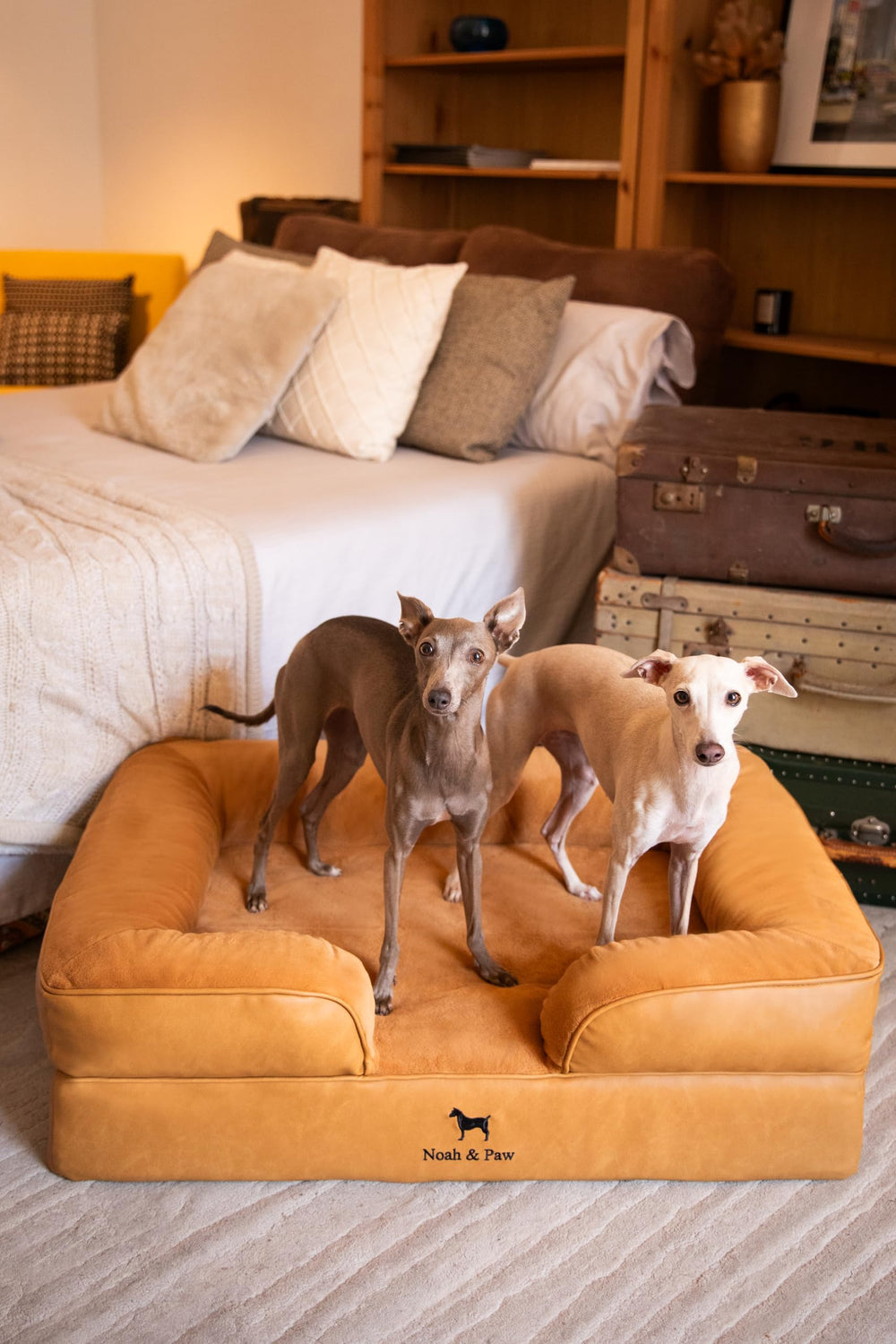 NOAH & PAW large dog bed faux leather texture emphasizes durable wipe-clean surface