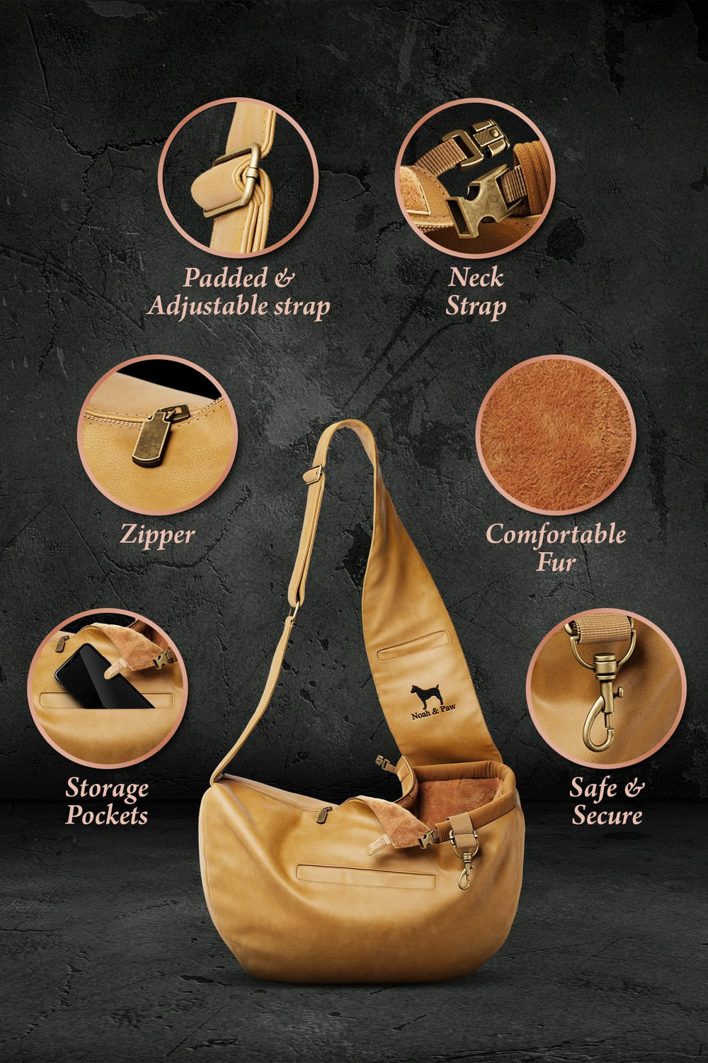 Noah & Paw magnetic-pockets interior view for quick-access essentials.