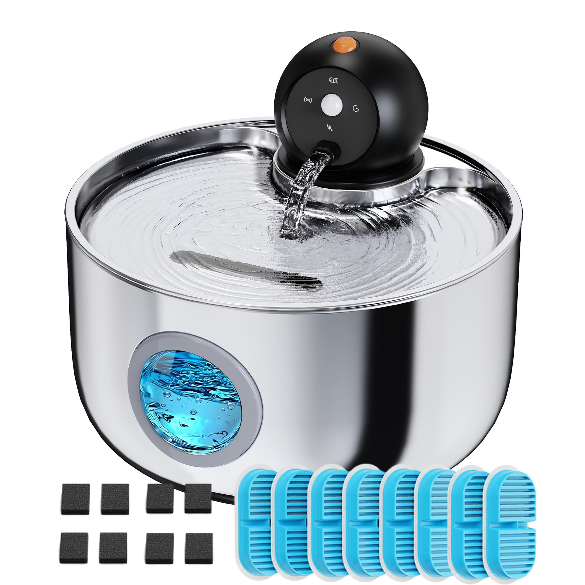 NOBXBON cordless cat water fountain in compact setup for small spaces.