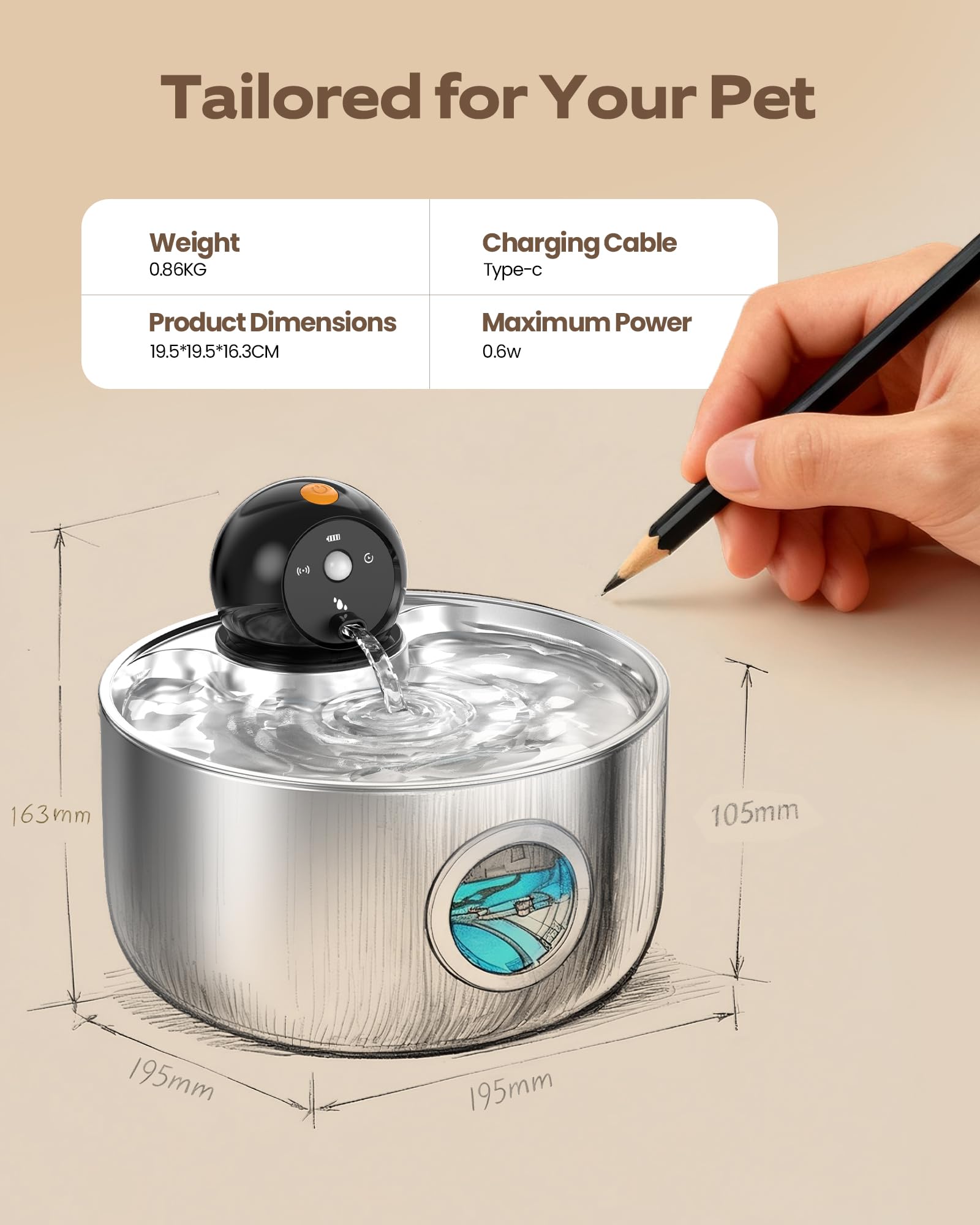 NOBXBON cat fountain battery-operated daily use keeps water fresh.