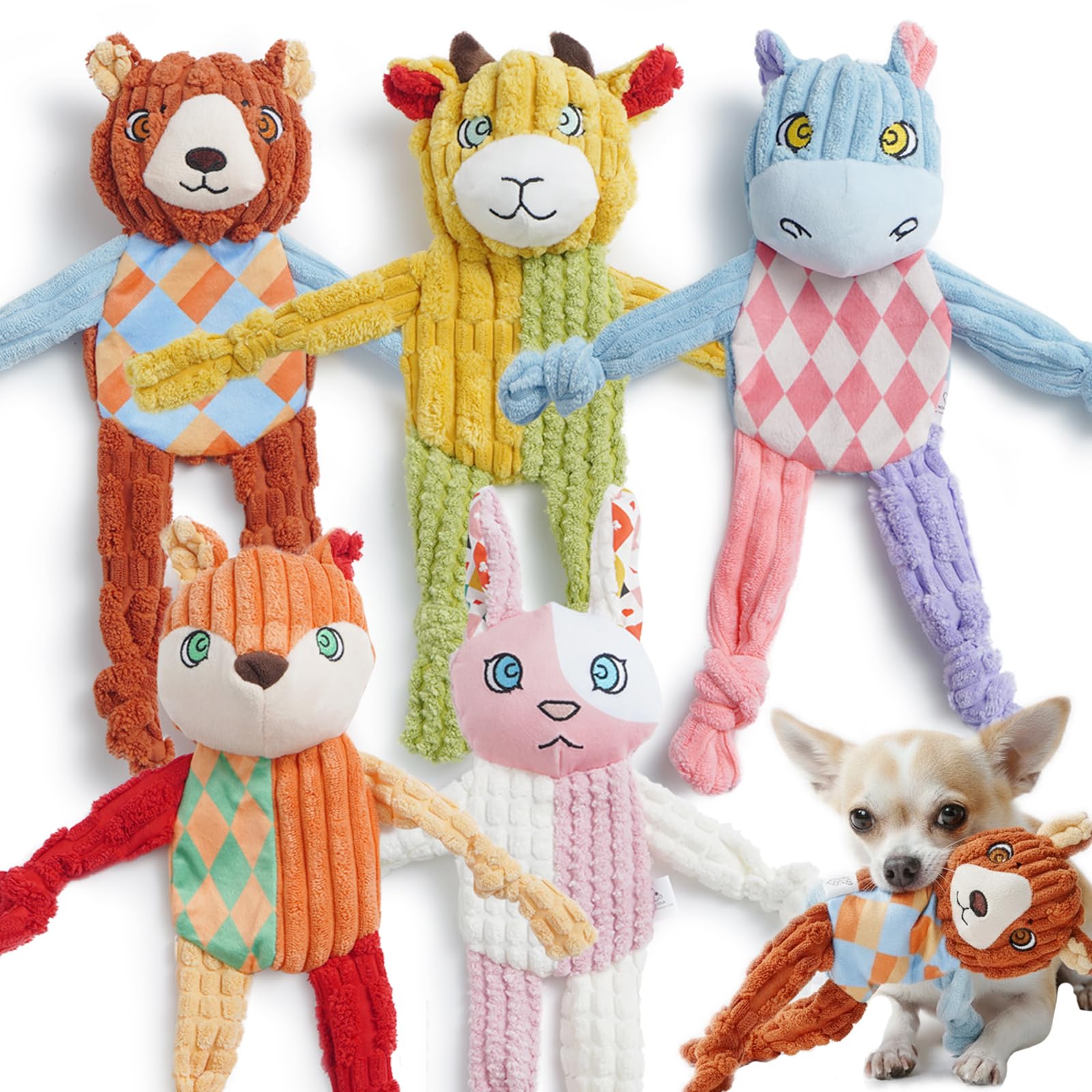 Nocciola 5PC No Stuffing Puppy Toys: squeaky crinkle for interactive play.