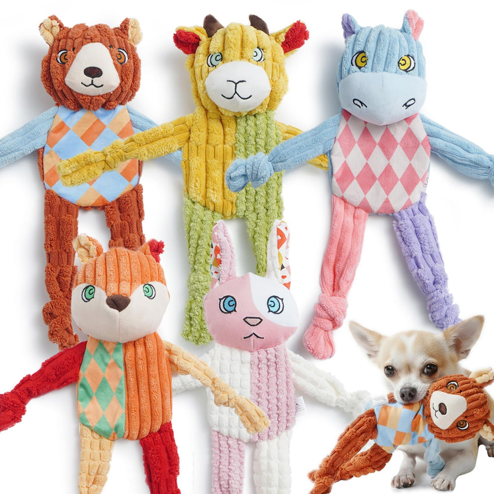 Nocciola 5PC No Stuffing Puppy Toys: squeaky crinkle for interactive play.