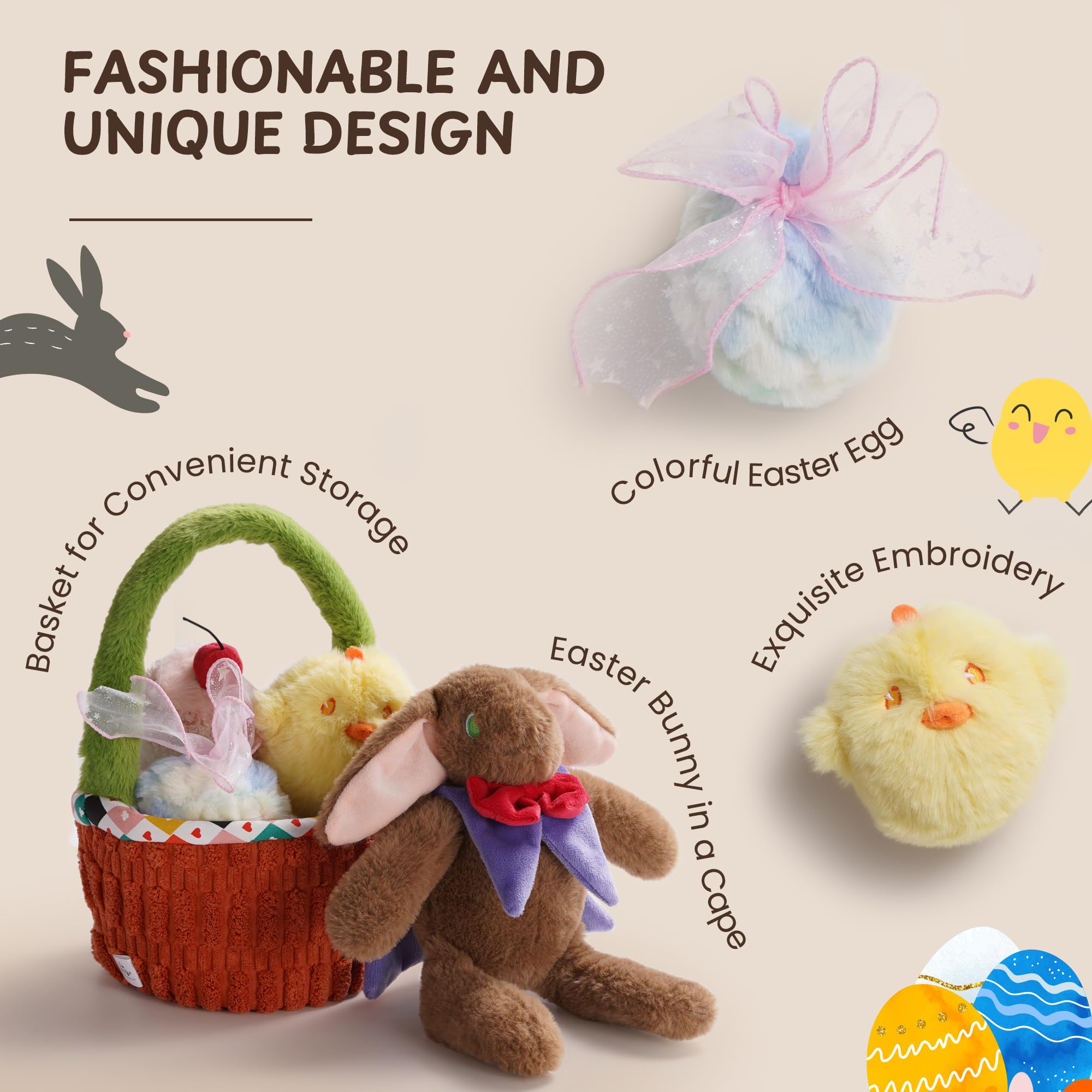 Nocciola Basket chick plush toy with crinkle for engaging sensory play