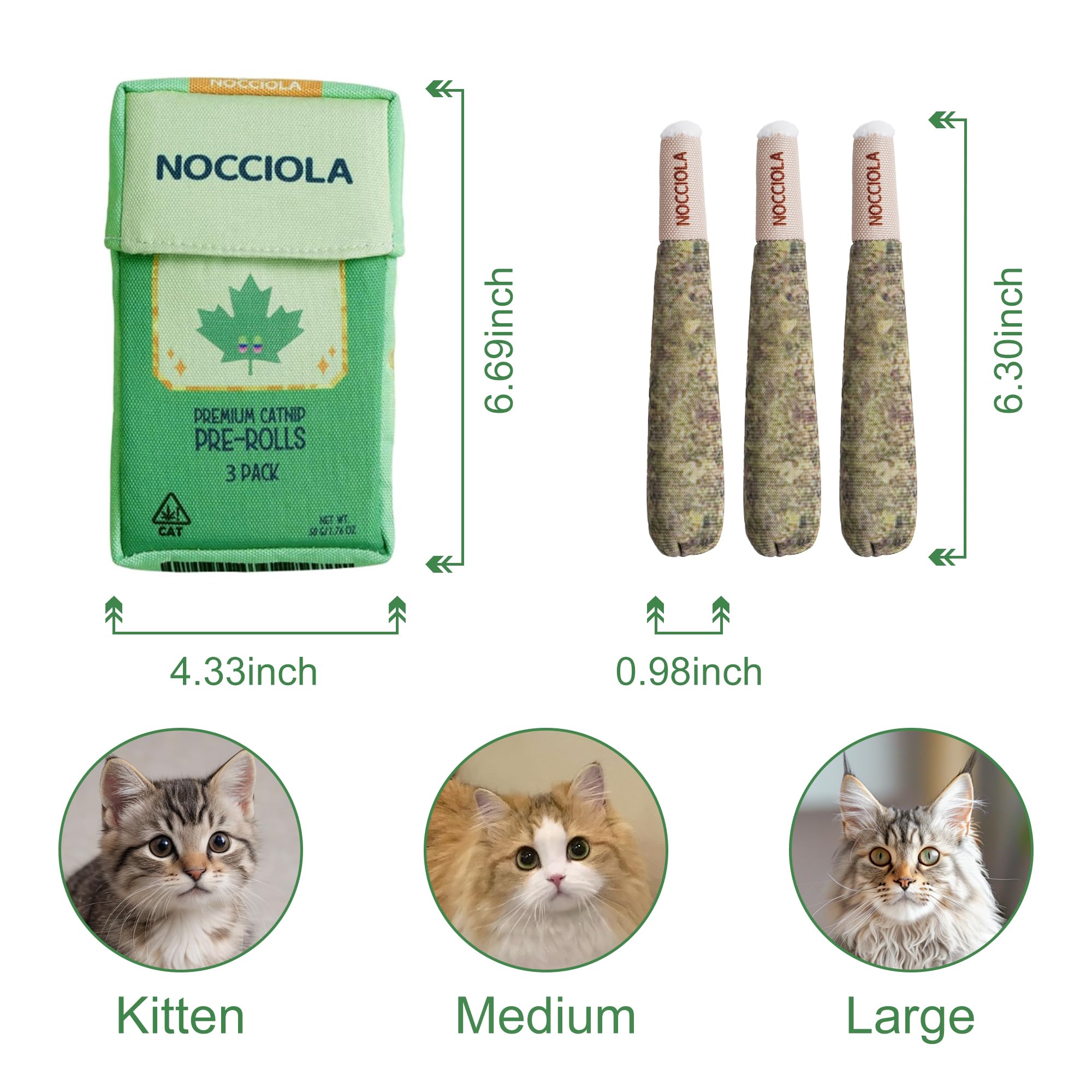 Close-up of Nocciola catnip kicker toy showing elongated design.