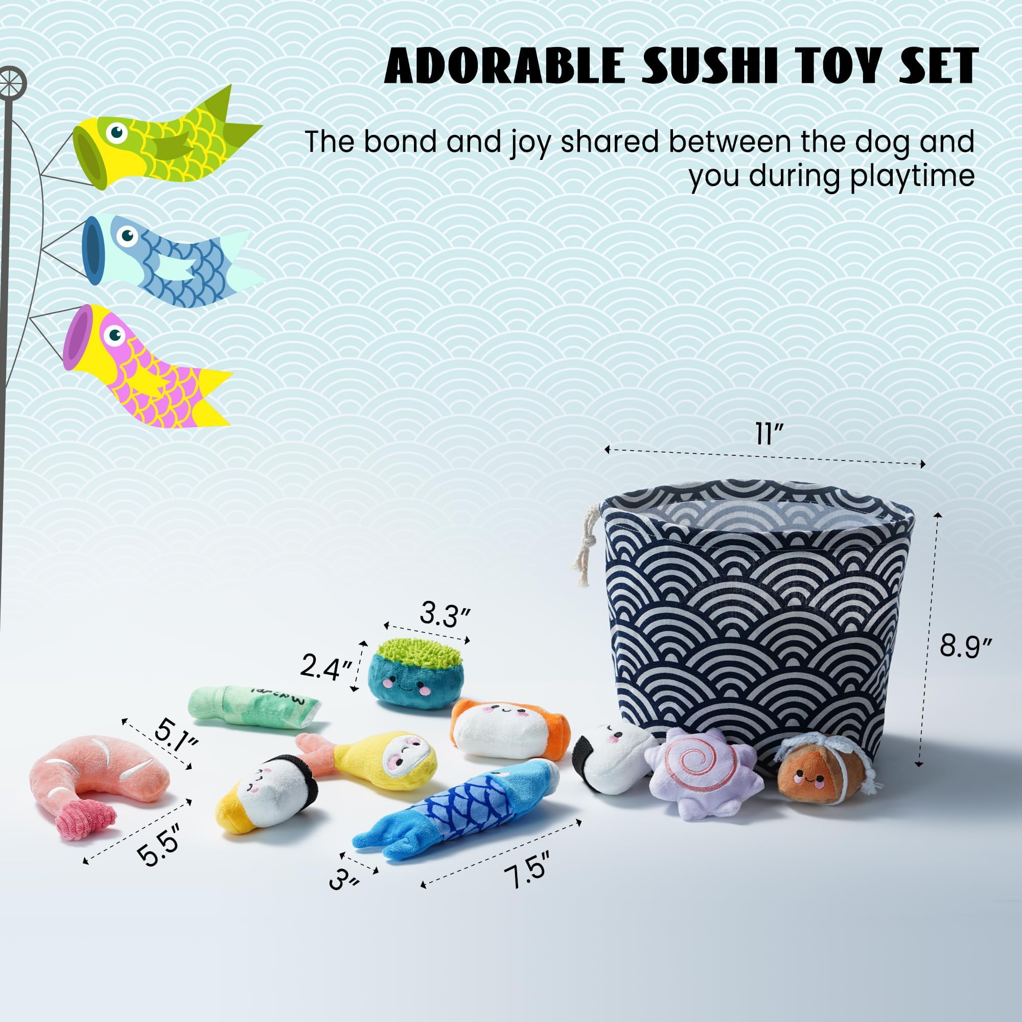 Nocciola plush squeaky sushi toy, cute design for entertaining pups.