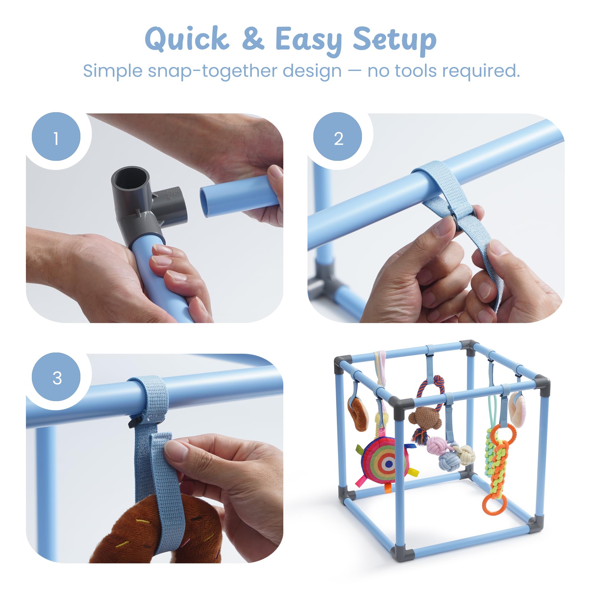Nocciola Puppy Play Gym bonus poop bags holder for convenient cleanup.