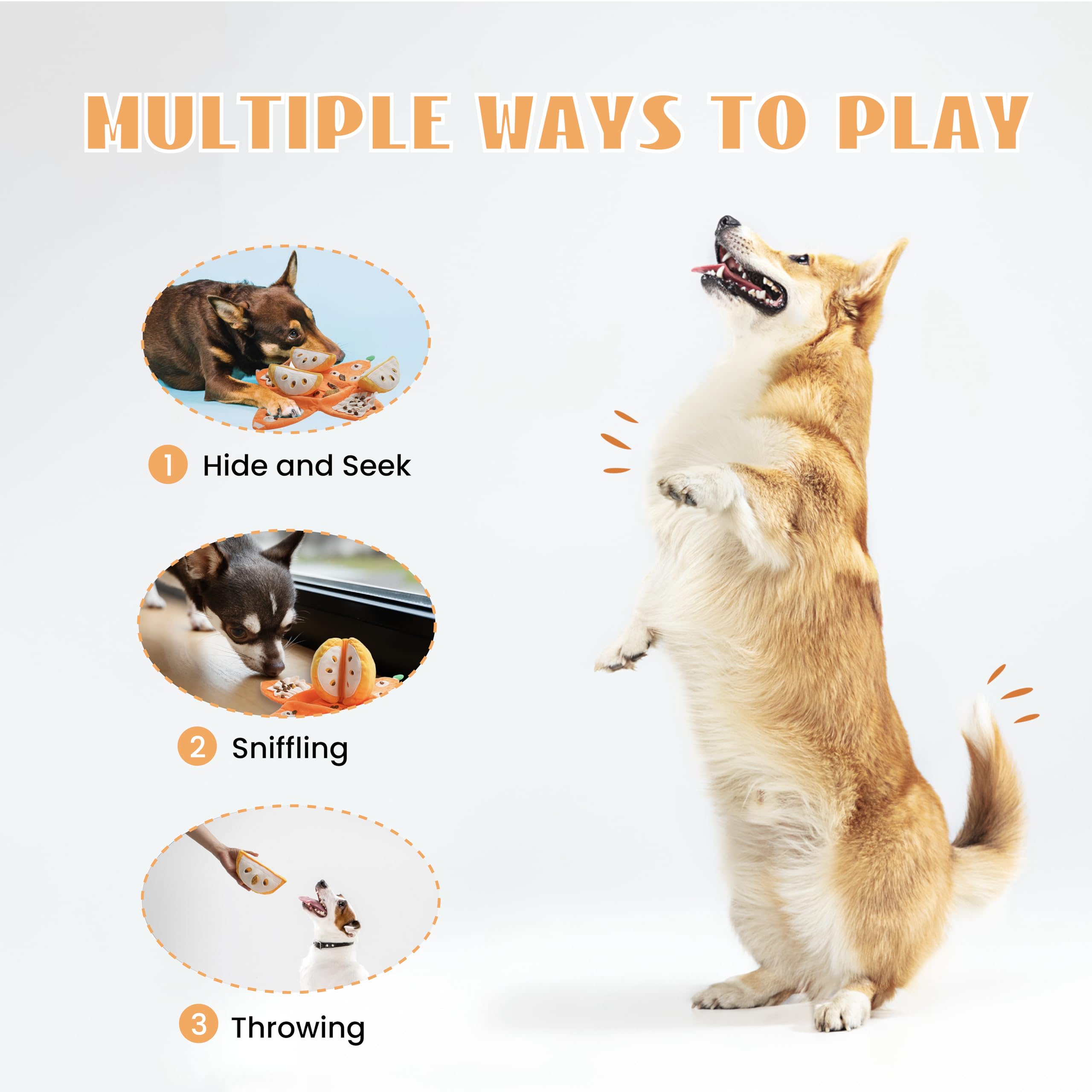 Nocciola soft plush dog toy uses durable materials for gentle chewers.