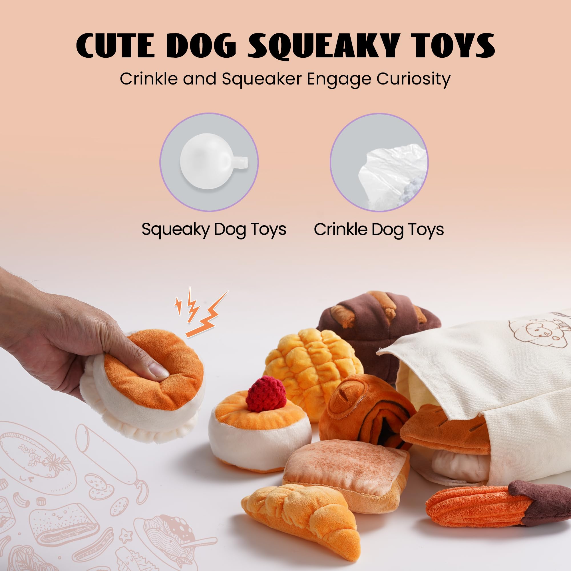 Nocciola soufflé pancake toy, crinkle and squeak for engaging play sessions.