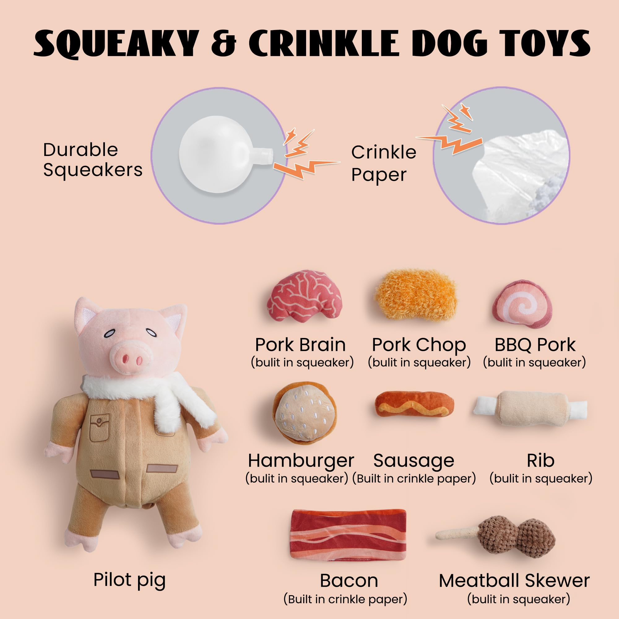 Nocciola stuffed pig toy crinkle detail adds auditory stimulation.