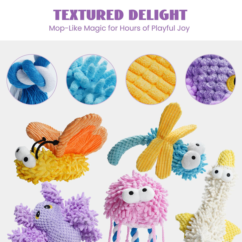 Nocciola toy being chewed by a small dog demonstrates textured surface for engagement.