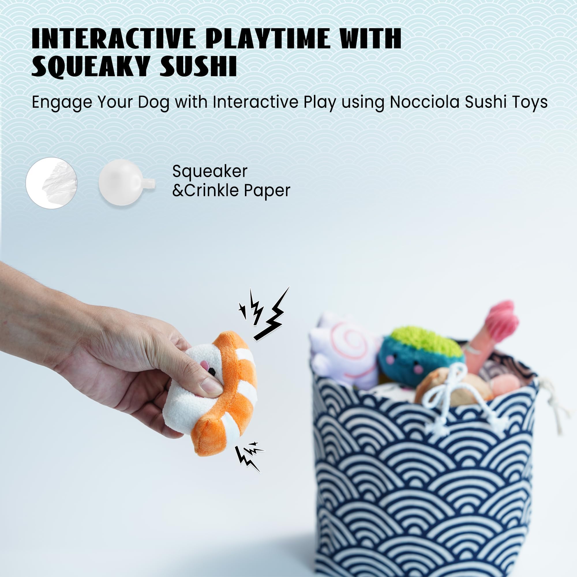 Nocciola textured fabric chew toy cleans teeth during play.