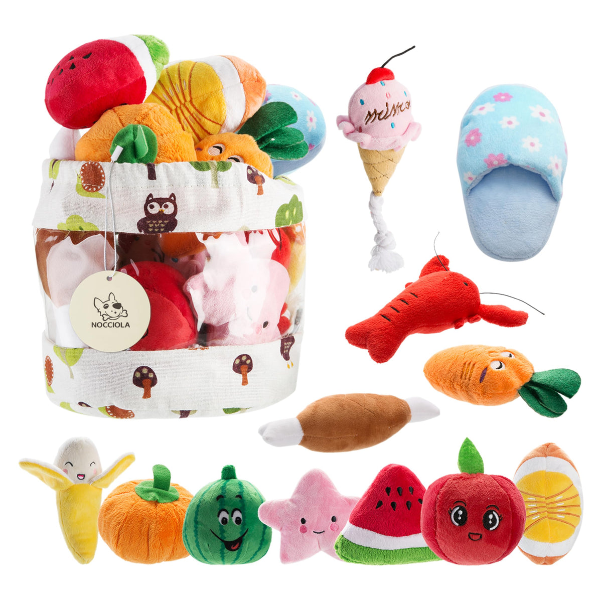 Nocciola watermelon-sphere toy for small dogs, promoting interactive play and squeaky fun.