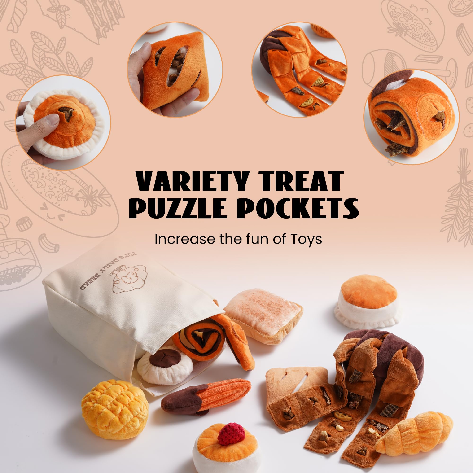 Nocciola whole wheat bread toy, durable plush ideal for light chewers.