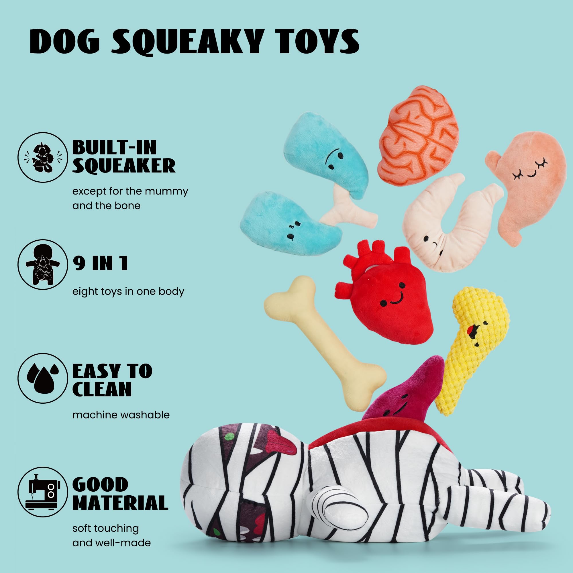 Nocciola Zombie Mummy toy stomach segment with squeaks for problem solving fun.