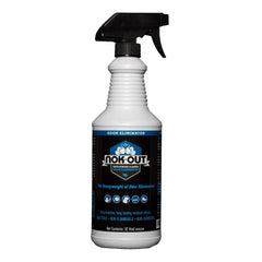 NOK OUT Odor Remover bottle-pour demonstrates easy spray dispensing for quick deodorizing.