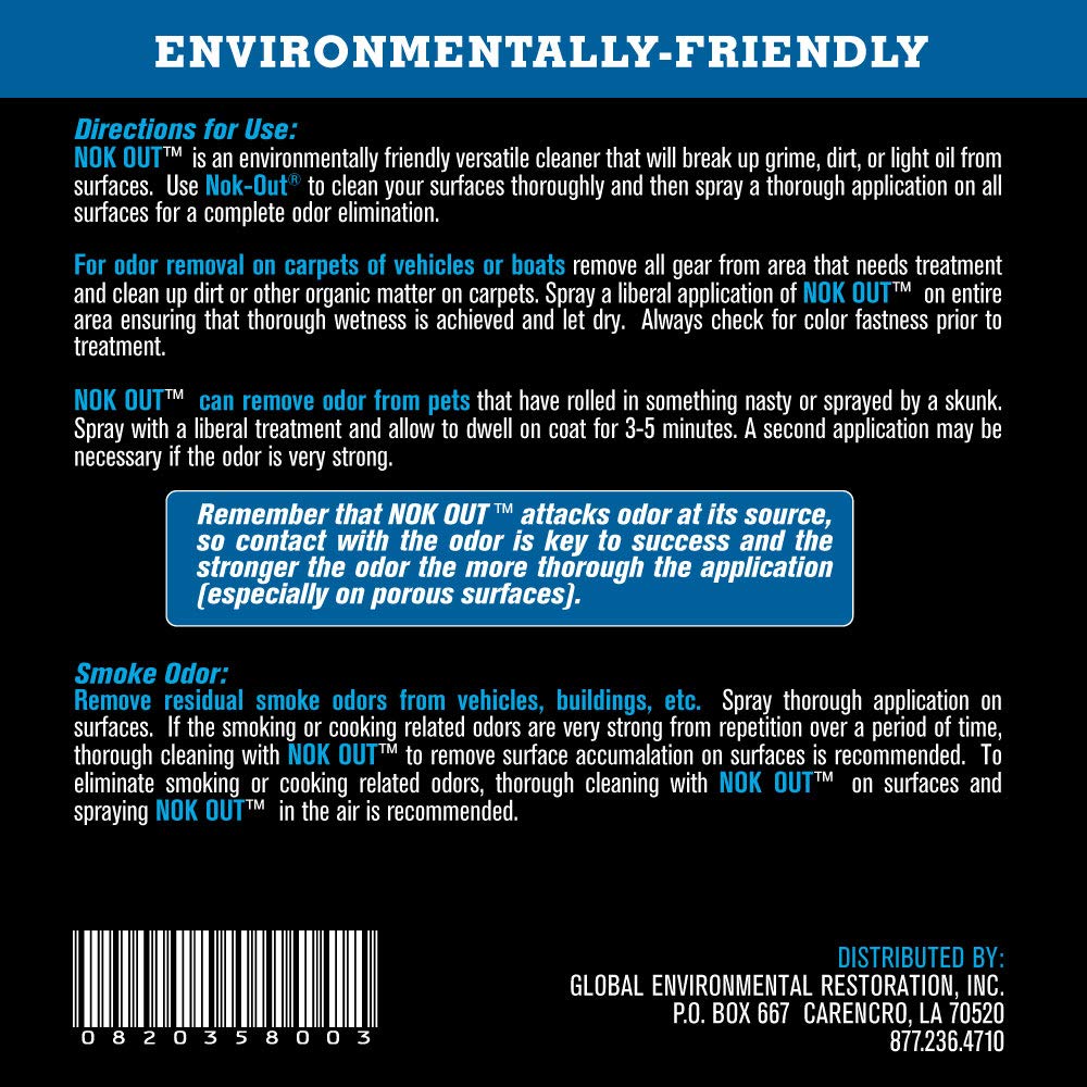 NOK OUT Odor Remover addresses carpet spots and odors effectively.