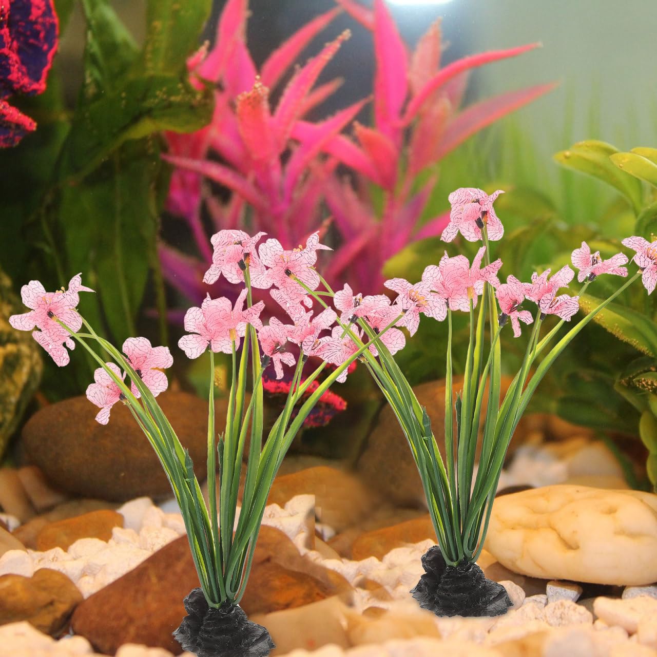NOLITOY realistic pink aquarium plants for durable tank decoration.