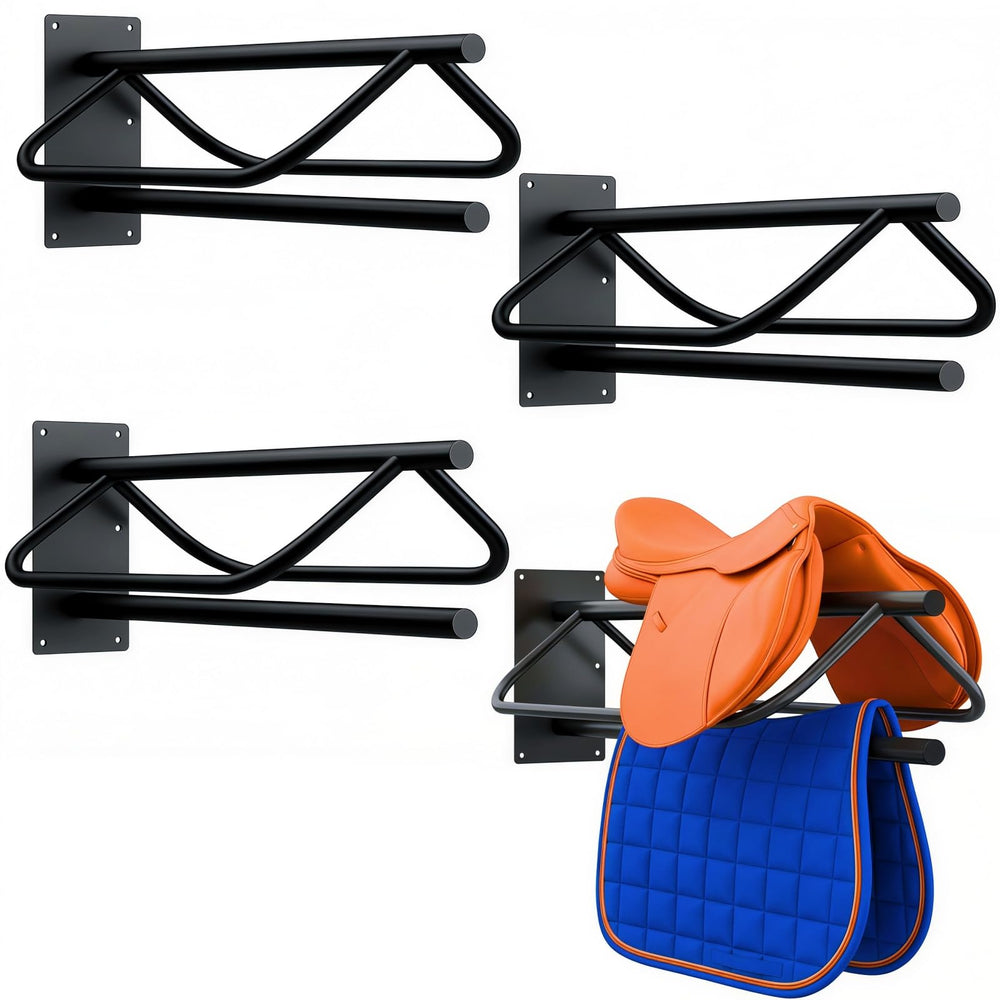 Noliven 4-pack wall-mounted saddle rack installation for quick, tool-free mounting.