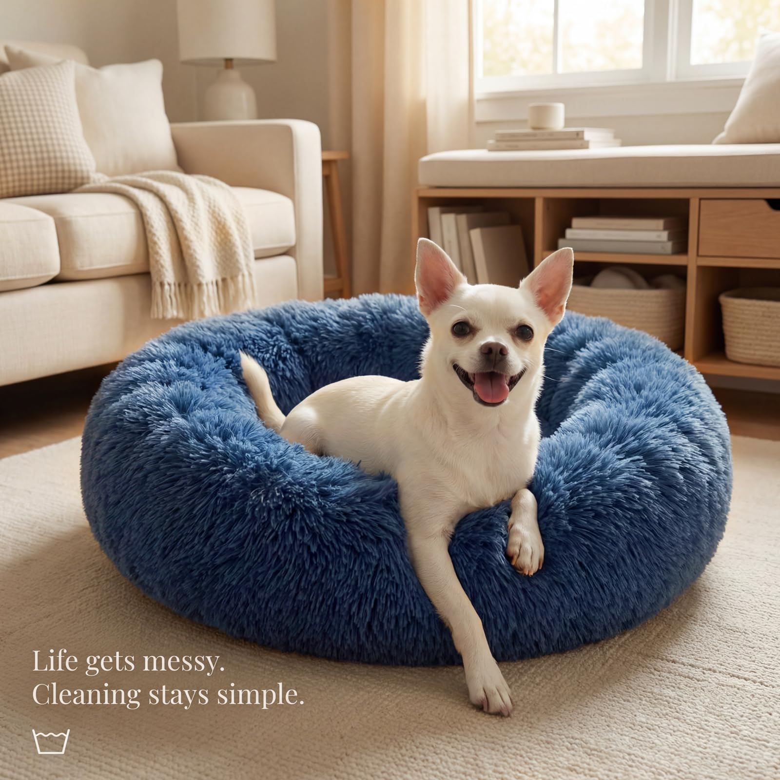 nononfish Calming Donut Bed dog sleeping position demonstrates containment.