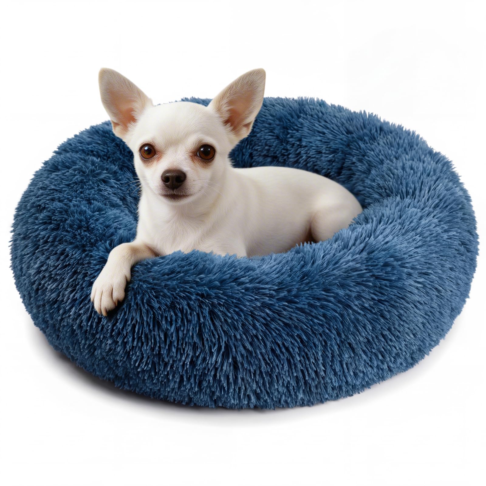 nononfish Calming Donut Bed outer view in navy promotes cozy, secure naps.