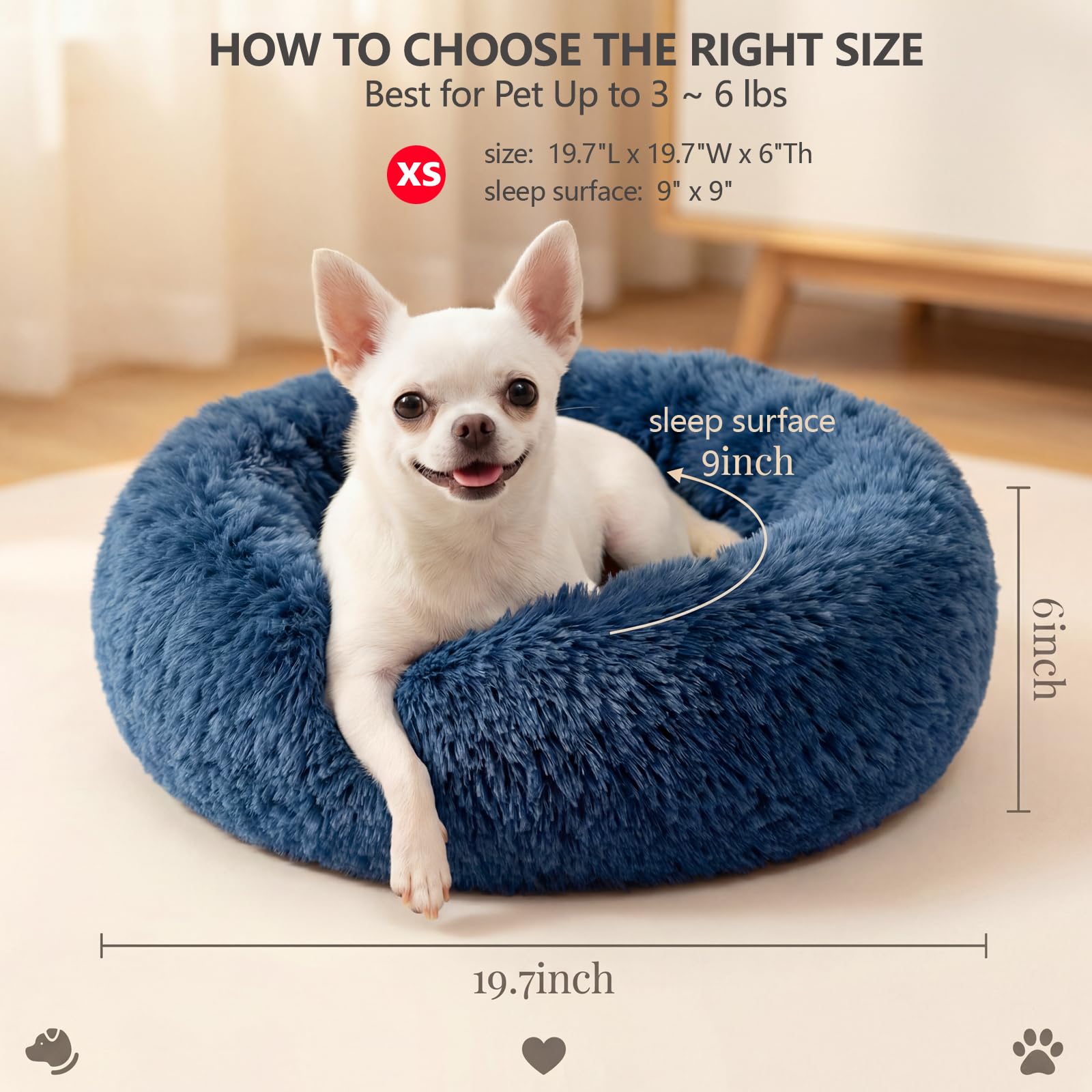 nononfish Calming Donut Bed puppy cozy snuggle demonstrates calm sleep.