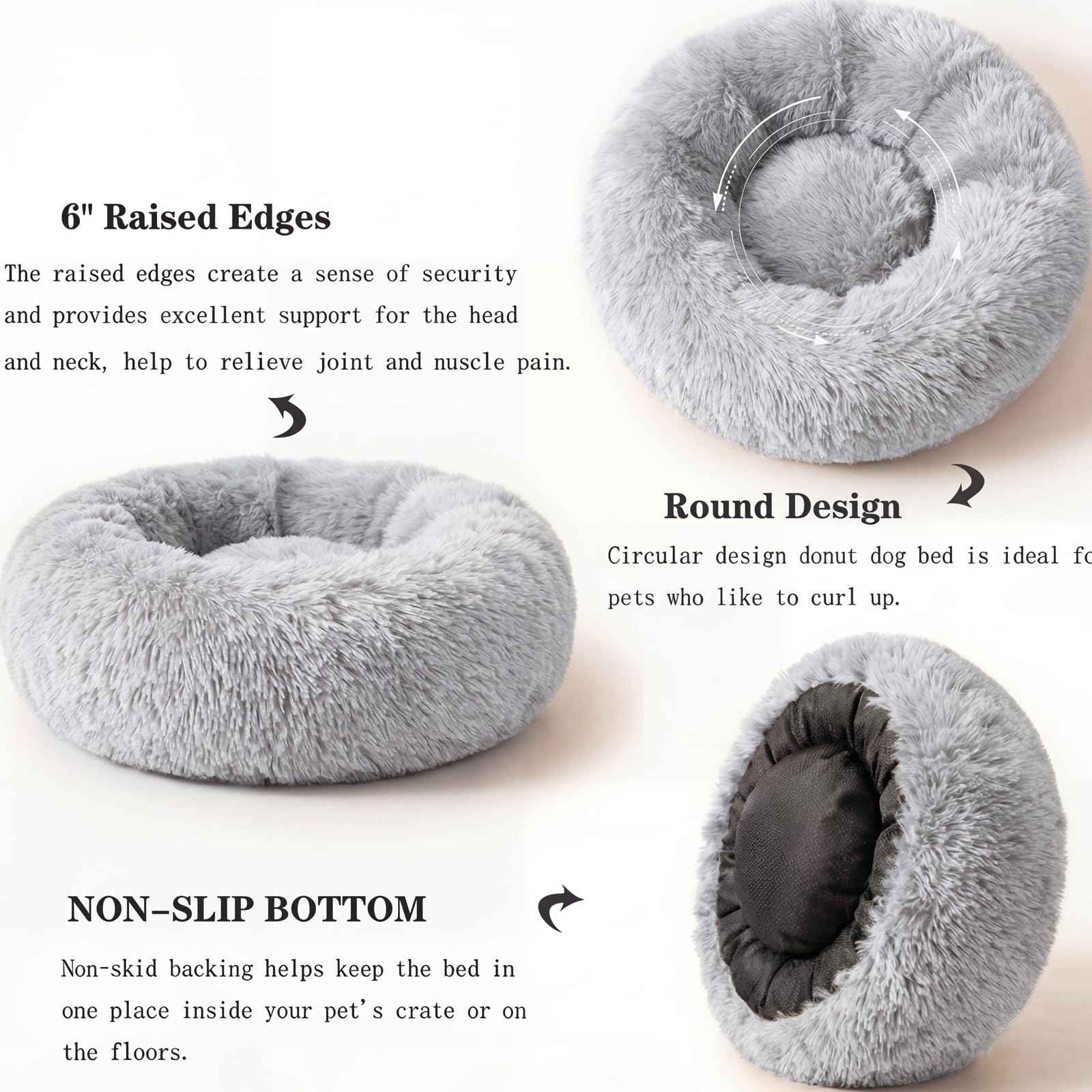 Nononfish calming donut bed anti-slip bottom keeps bed in place