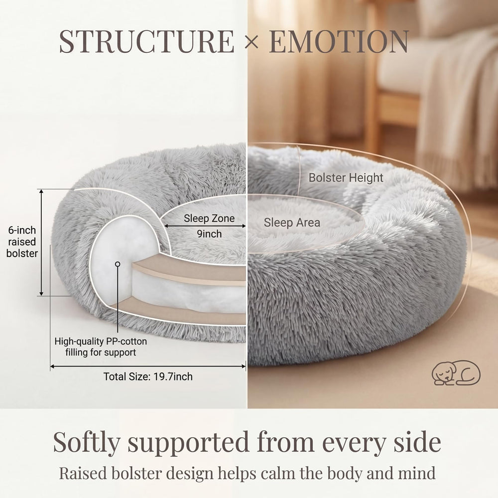 Nononfish calming donut bed frost grey finish blends with decor