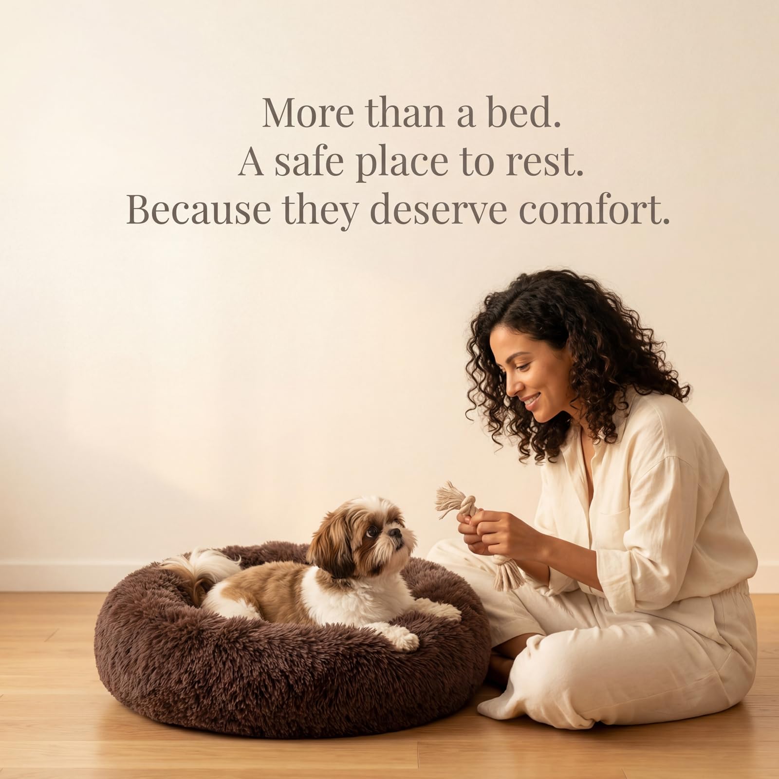 Nononfish cozy-dog-bed-in-living-room creates a calm retreat for pets.