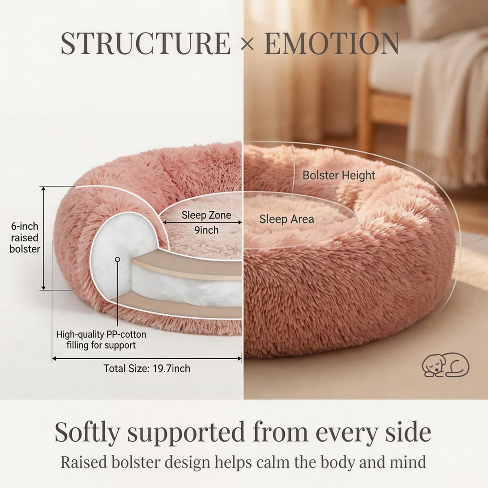Nononfish donut bed pink with raised rim for added comfort.