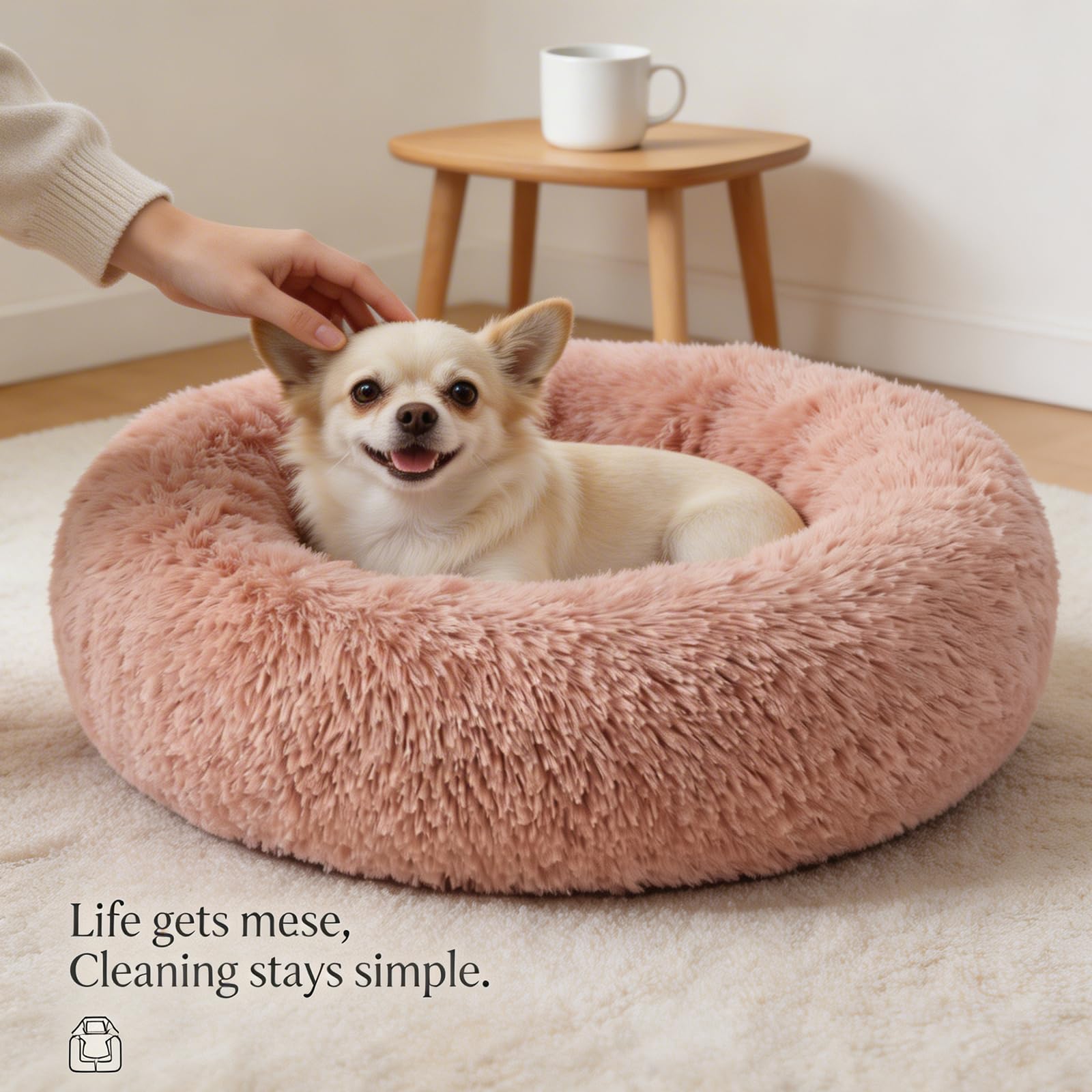 Nononfish machine washable donut bed pink for easy care.
