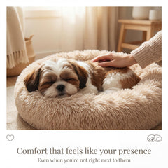 Nononfish Plush Round Pet Bed Beige for warm, comfy naps.