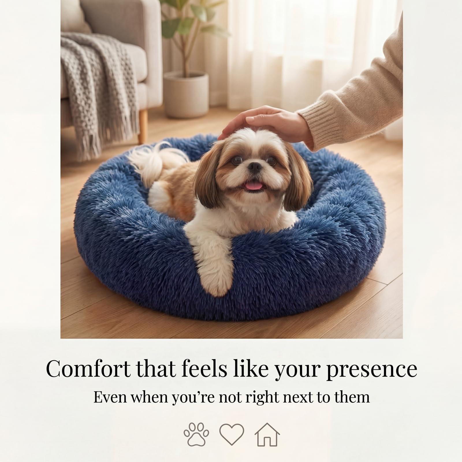 Nononfish Plush Round Pet Bed in Navy offers soft, secure resting space