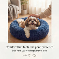 Nononfish Plush Round Pet Bed in Navy offers soft, secure resting space