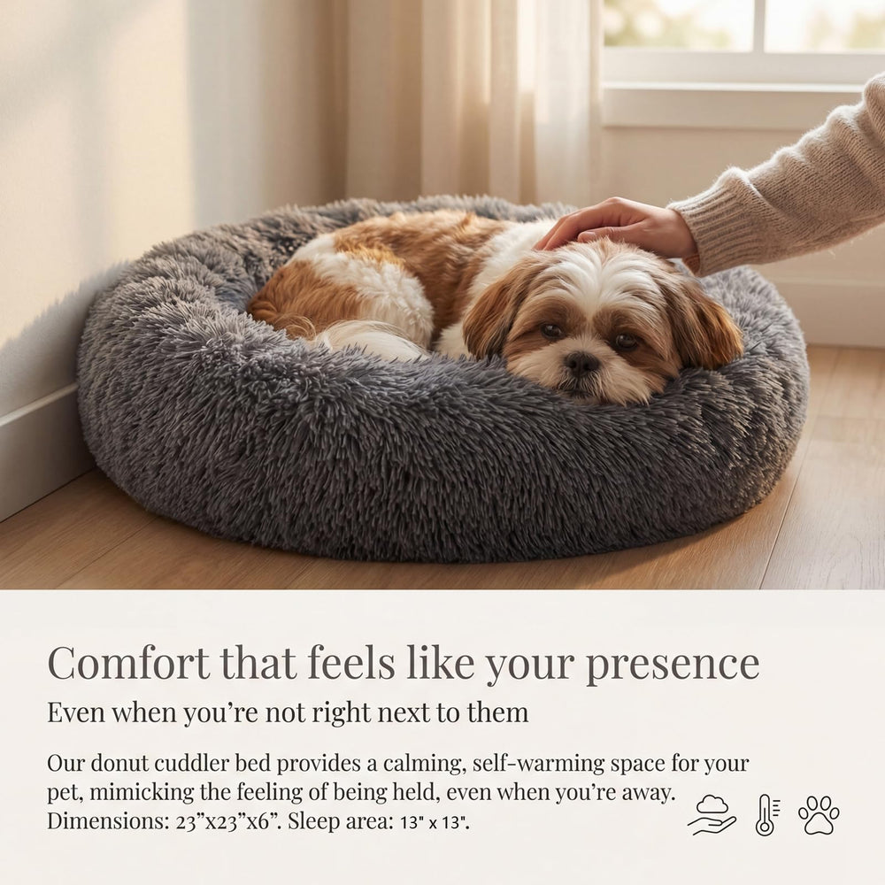 Nononfish plush round pet bed close-up highlights soft texture.