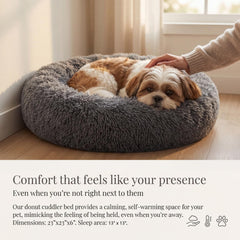 Nononfish plush round pet bed close-up highlights soft texture.