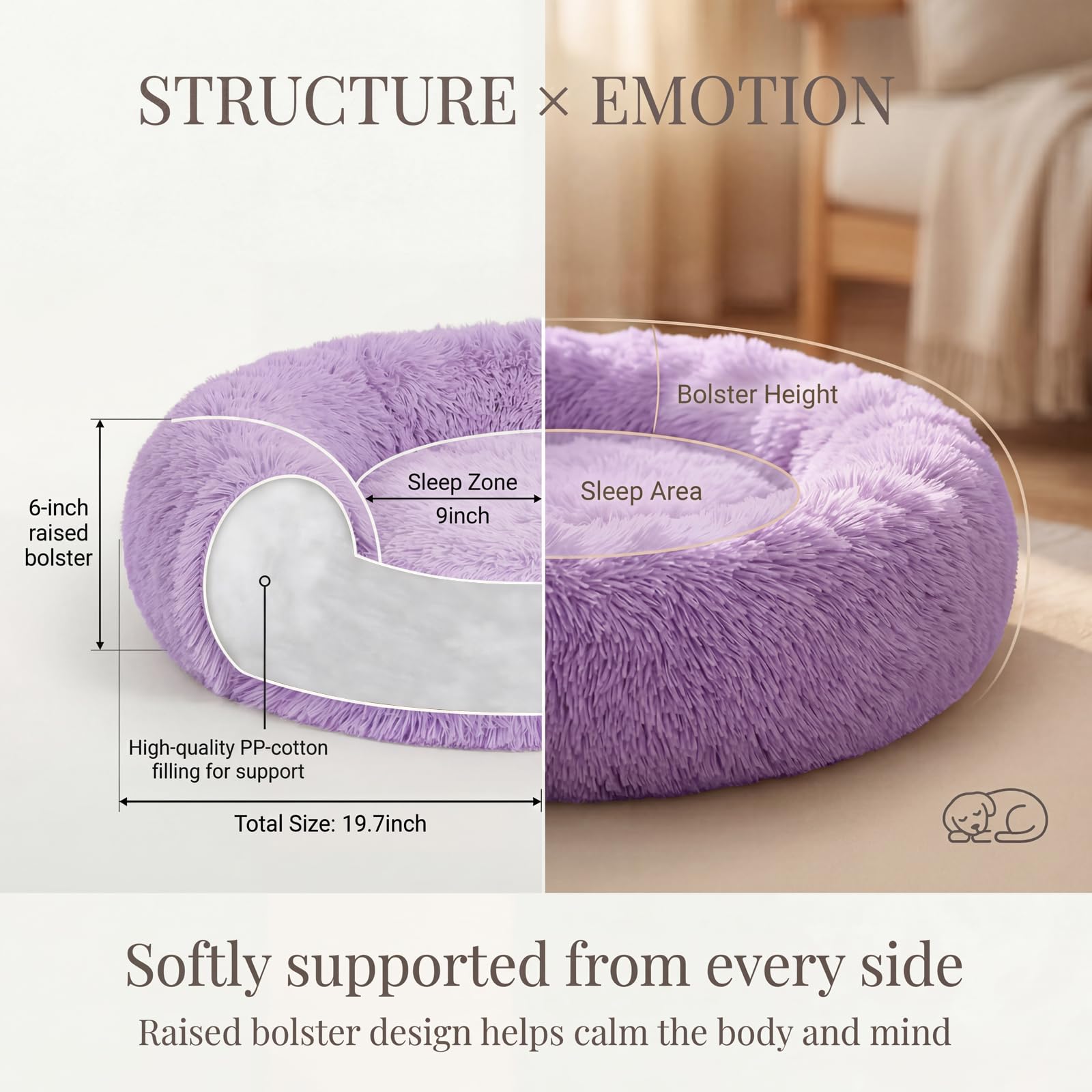 Nononfish raised rim supports head and neck during rest.
