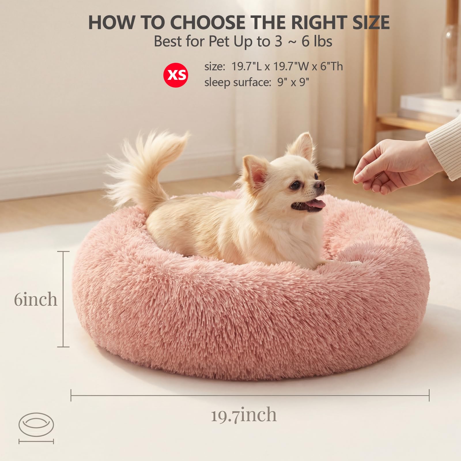 Nononfish soft plush donut bed pink, ideal for puppies and cats.