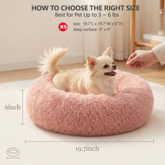 Nononfish soft plush donut bed pink, ideal for puppies and cats.