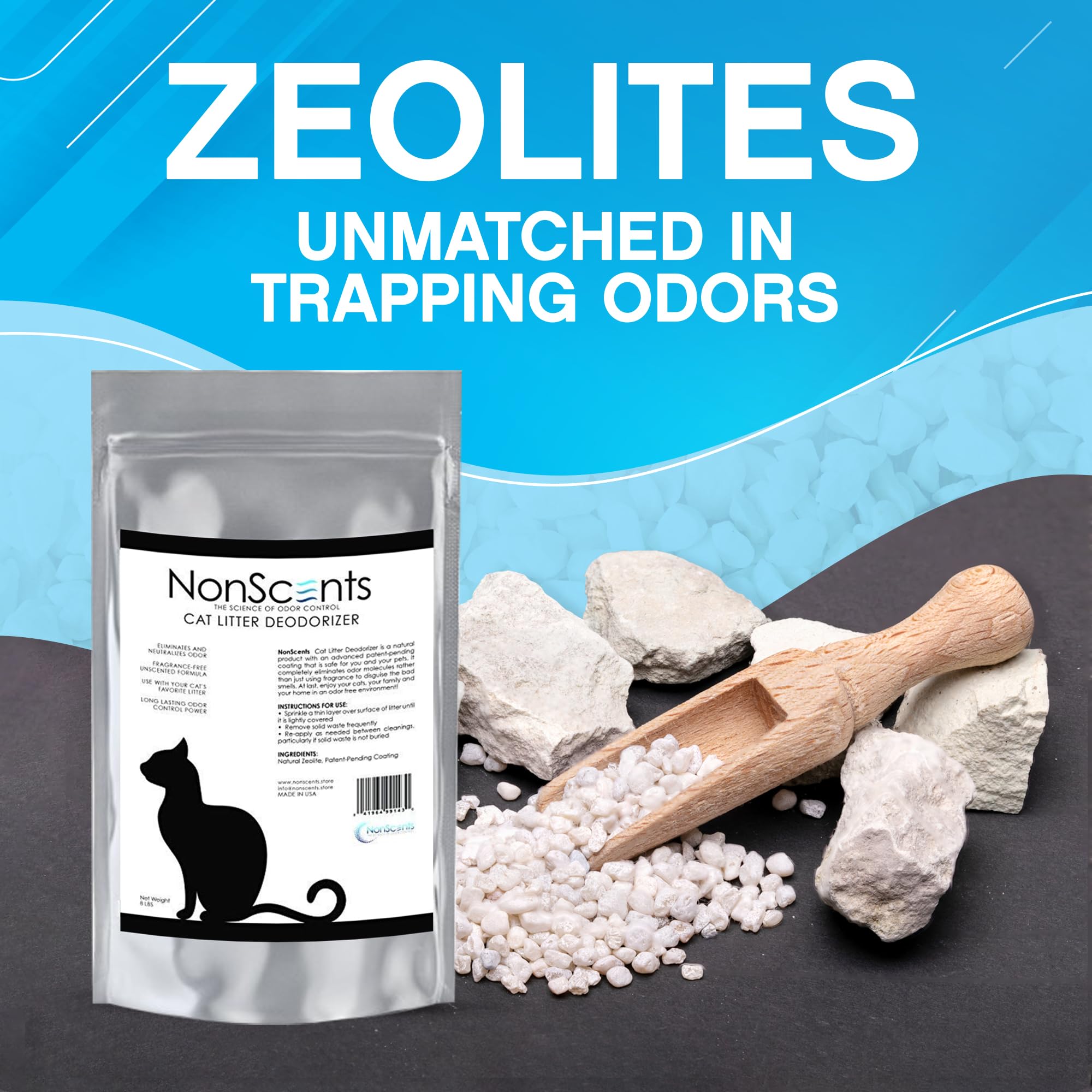 NonScents deodorizer spread over litter for versatile use.