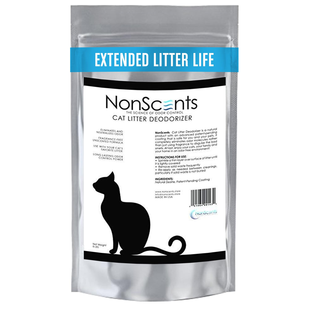 NonScents cat litter deodorizer bottle demonstrates fragrance-free odor control.
