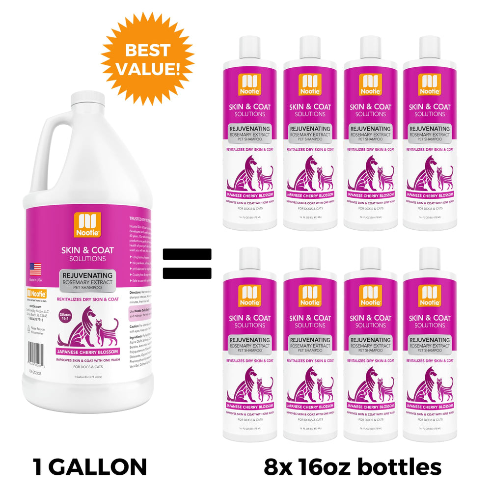 Nootie Japanese Cherry Blossom Shampoo gallon label highlights natural gentle formula